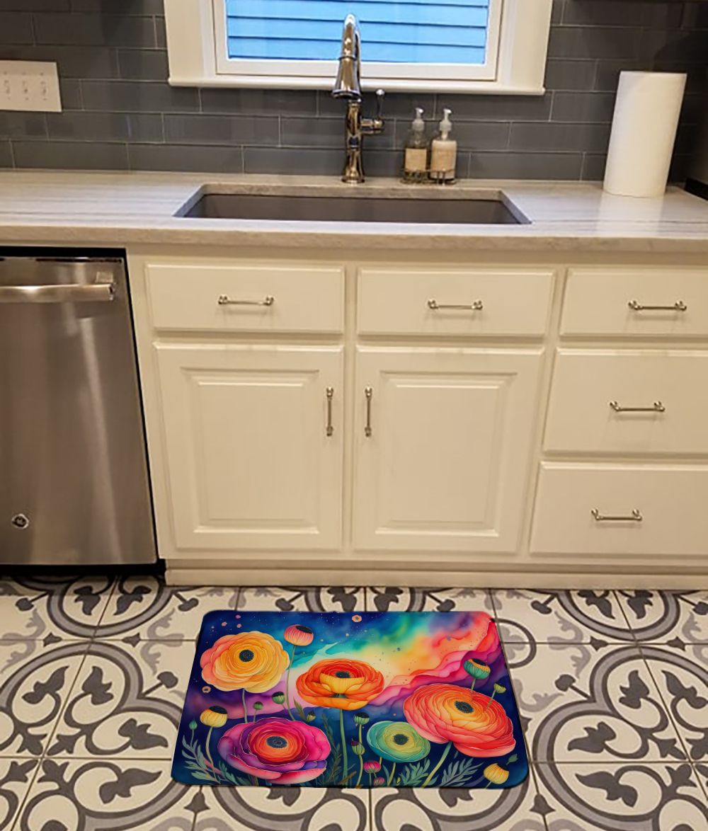 Ranunculus in Color Memory Foam Kitchen Mat Machine Washable Anti-Fatigue Mat Cushion Comfort Bath Mat or Kitchen Rug